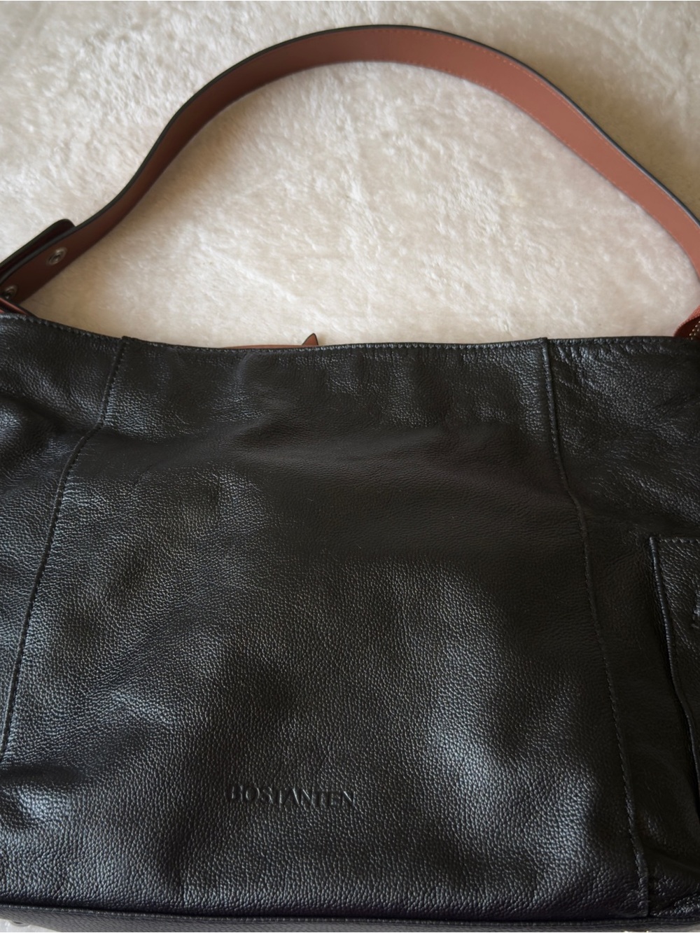 BOSTANTEN Genuine Black Leather Hobo Handbag Brown Strap - MSRP $250